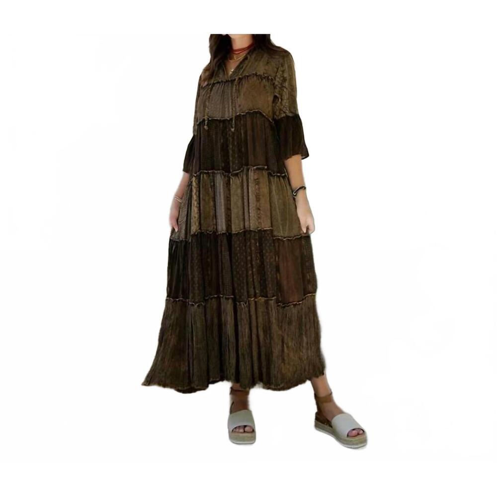 NEW YOUNG THREADS timeless long jhabla dress in brown
